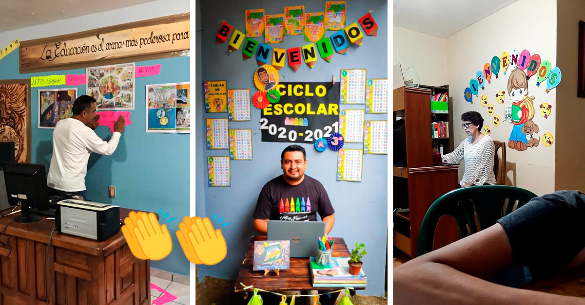 Profesores presumen sus decoraciones para clases en línea