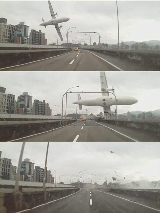 Avión se desploma y choca contra un puente en Taiwán
